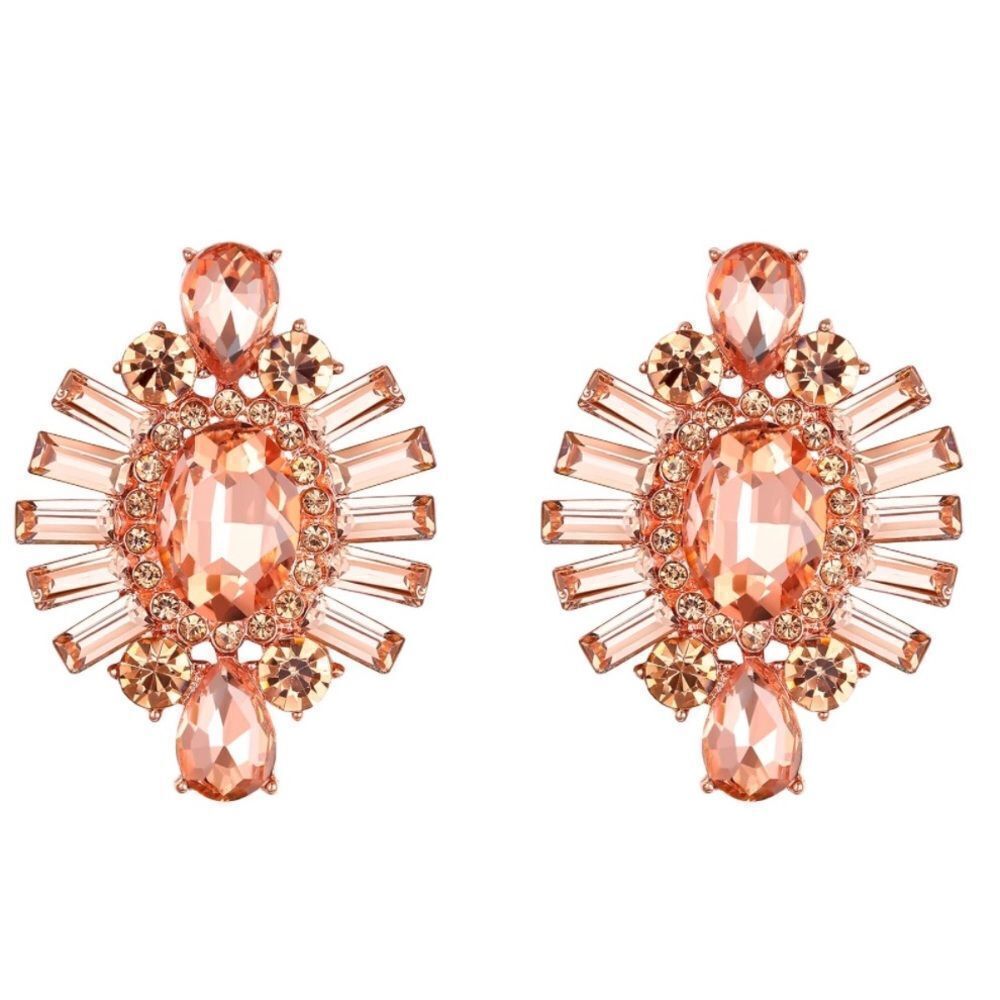Rose Gold with Peach Morganite and Topaz CZ Floral Art Deco Post Back Earrings
